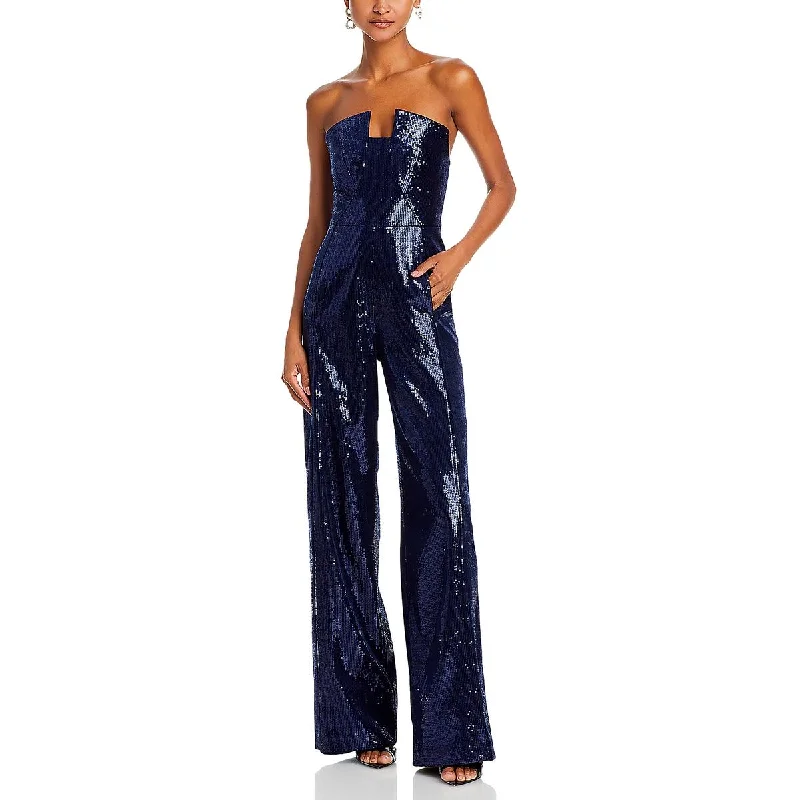 women's jumpsuits with buttonsLena Womens Strapless Wide Leg Jumpsuit