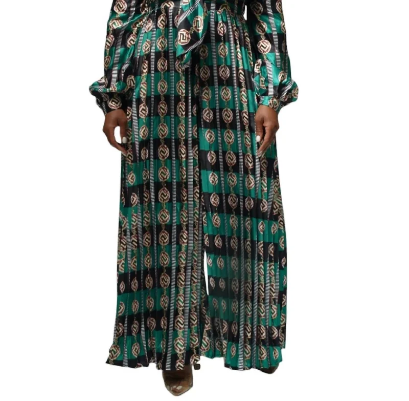 women's jumpsuits with pastel huesLong Sleeve Jumpsuit With Cutout In Green Multi