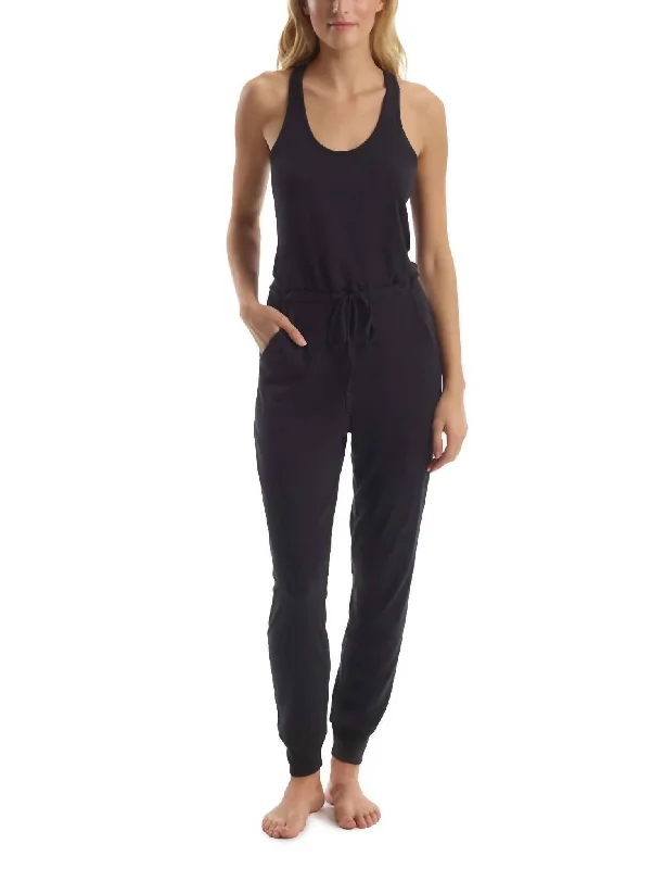 women's boho jumpsuitsLuxury Rib Racerback Jumpsuit In Black