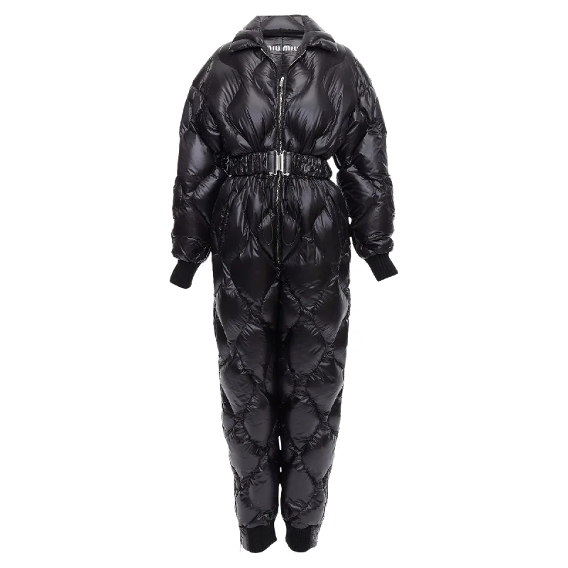 women's jumpsuits for formal eventsMiu Miu Runway Quilted Goose Down Puffer Belted Jumpsuit