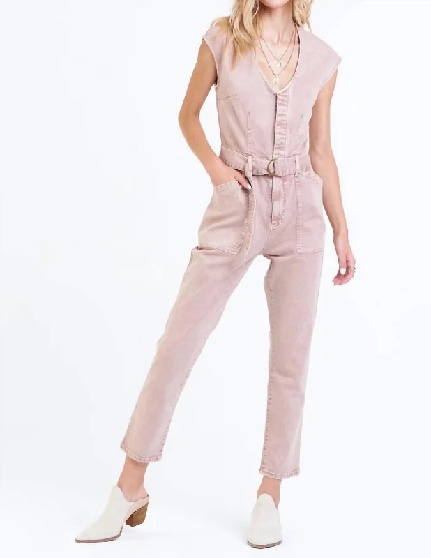 women's jumpsuits for easy dressingNicole Patch Pockets Jumpsuit In Rose Dust