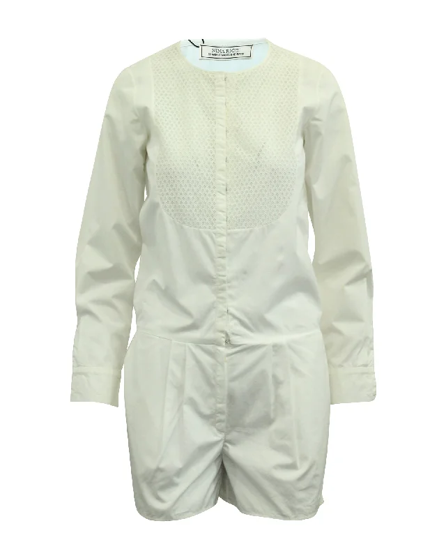 women's jumpsuits for apple-shaped bodiesNina Ricci Long Sleeve Jumpsuit in White Cotton