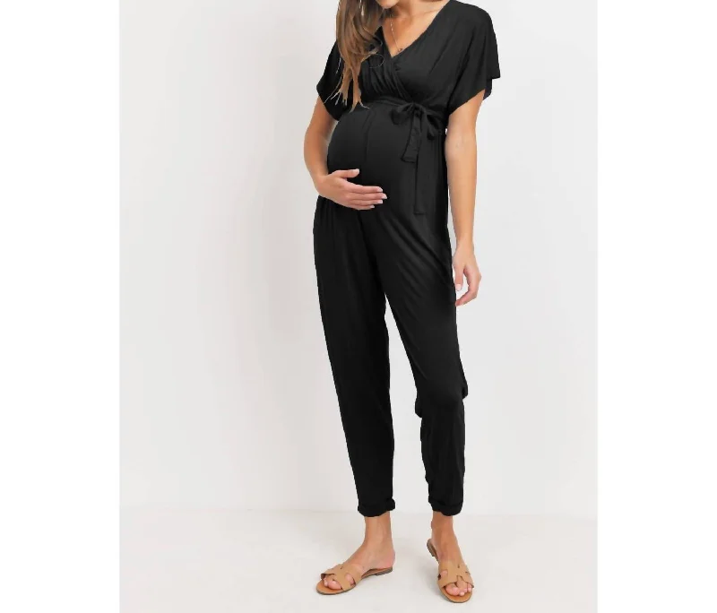 women's jumpsuits with flutter sleevesNursing Tapered Jumpsuit In Black