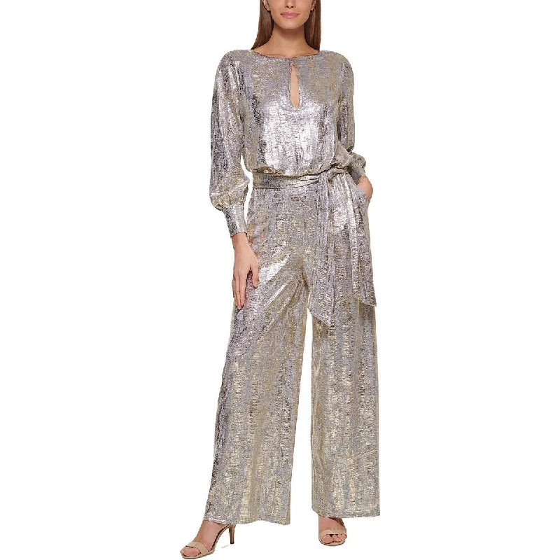 women's jumpsuits for partiesPetites Womens Metallic Wide Leg Jumpsuit