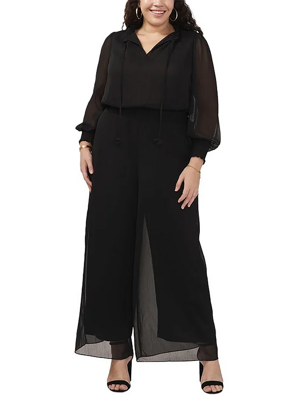 women's jumpsuits for fair-trade practicesPlus Womens Chiffon Wide Leg Jumpsuit