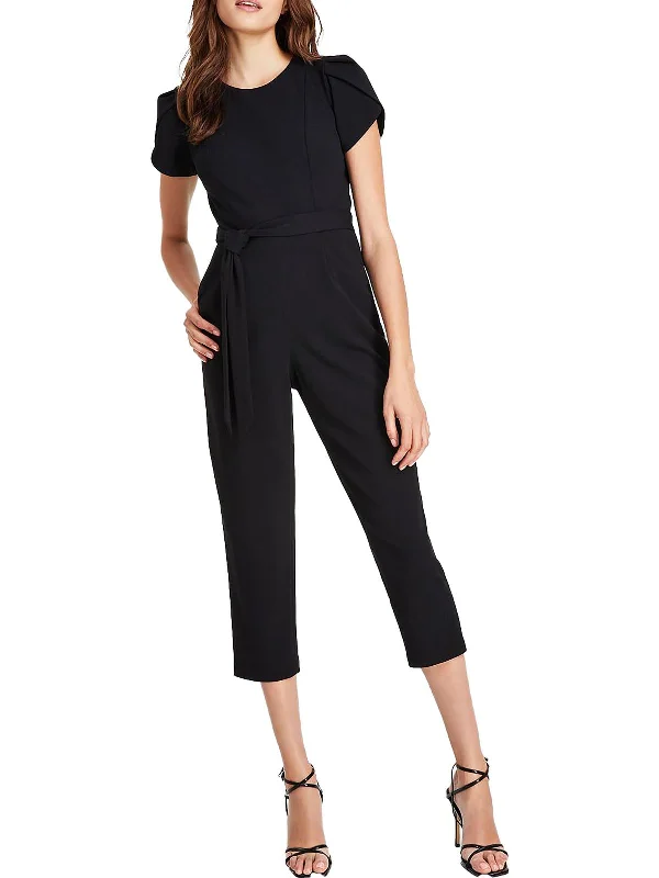 women's jumpsuits with flutter sleevesPlus Womens Cropped Tulip Sleeve Jumpsuit