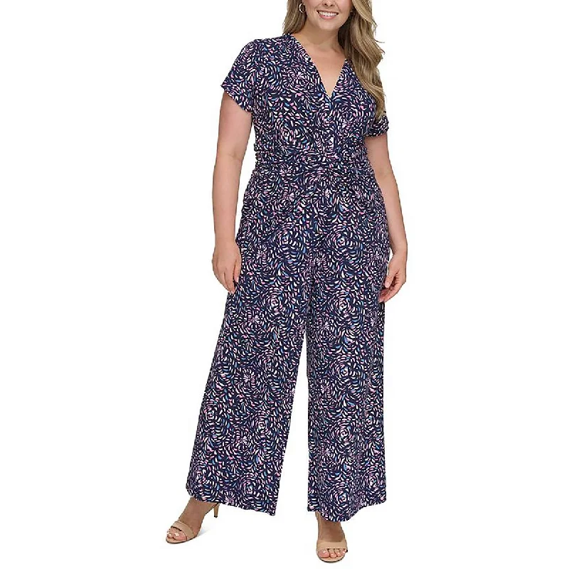 women's jumpsuits for runningPlus Womens Printed V-Neck Jumpsuit