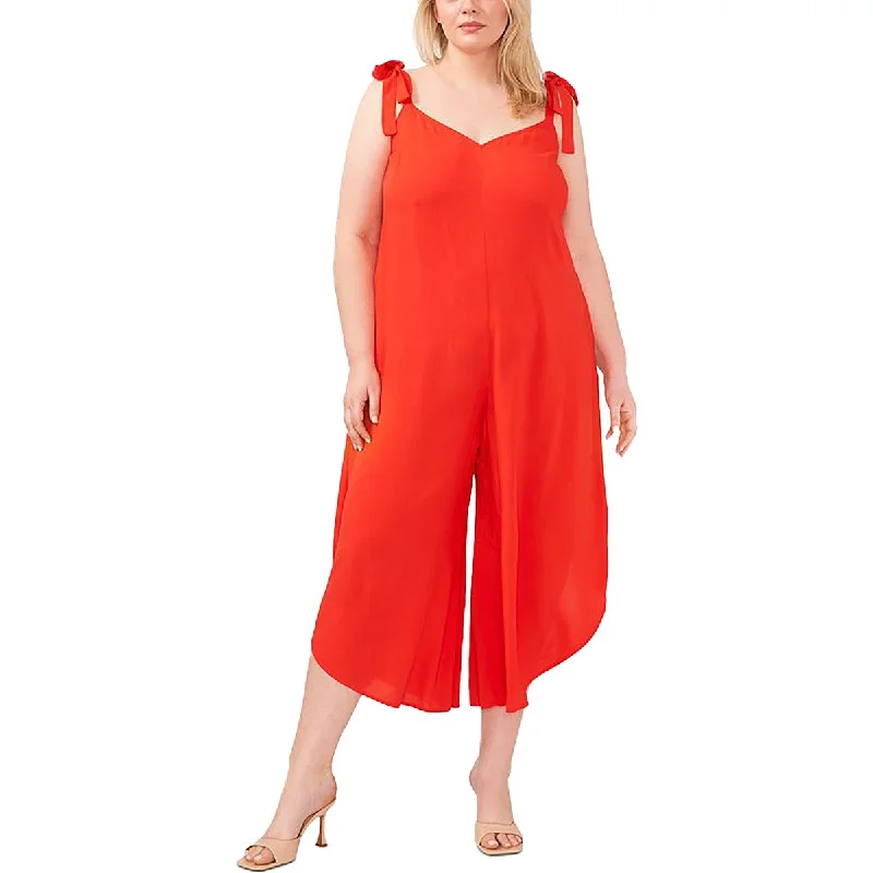 women's jumpsuits with spaghetti strapsPlus Womens Tie Shoulder Wide Leg Jumpsuit