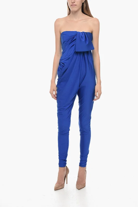 women's jumpsuits for bohemian chicSaint Laurent Draped Jumpsuit with Decorative Detail