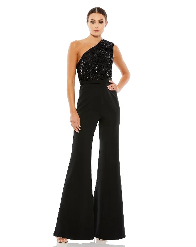 women's jumpsuits with metallic finishesSequined One Shoulder Jumpsuit