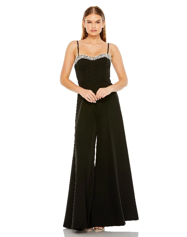 women's jumpsuits made of laceSlim Strap Beaded Bustier Top Jumpsuit