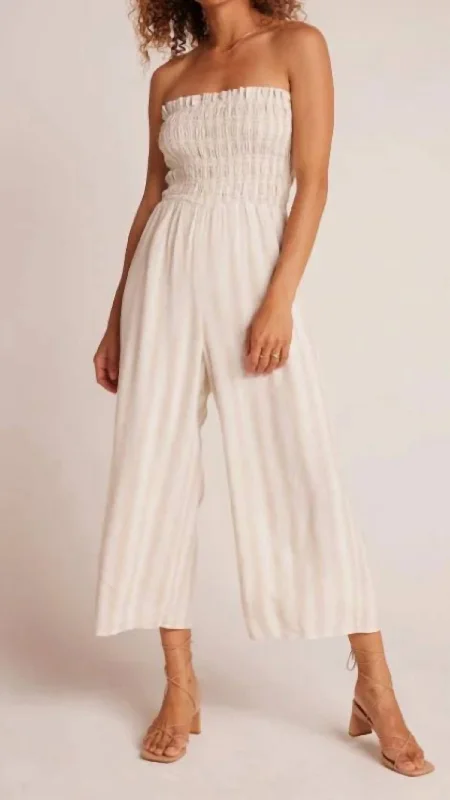 women's casual jumpsuitsSmocked Strapless Jumpsuit In Playa Sand