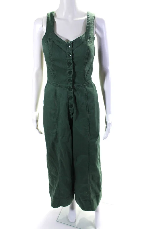 women's jumpsuits with floral printsUlla Johnson Womens Button Back Square Neck Flare Leg Jumpsuit Green