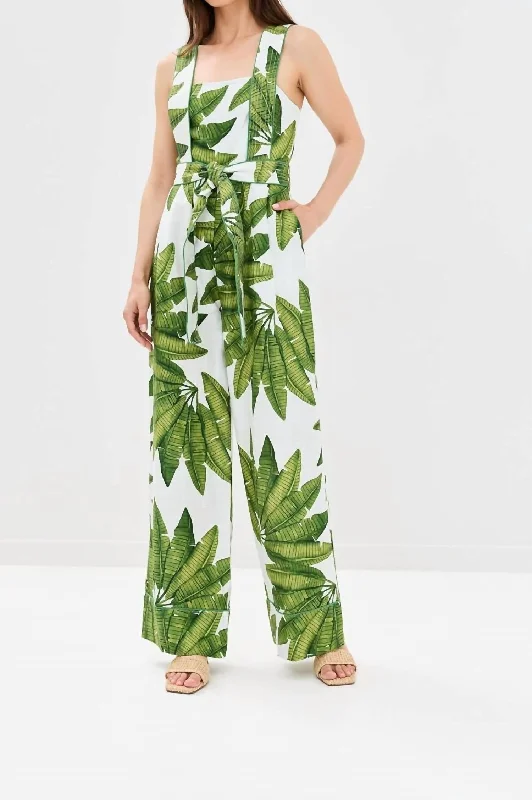 women's jumpsuits for cozy daysWide Leg Jumpsuit In Palm Fan Off-White