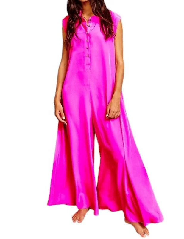 women's jumpsuits for ethical manufacturingWide Leg Solid Satin Jumpsuit In Fuschia