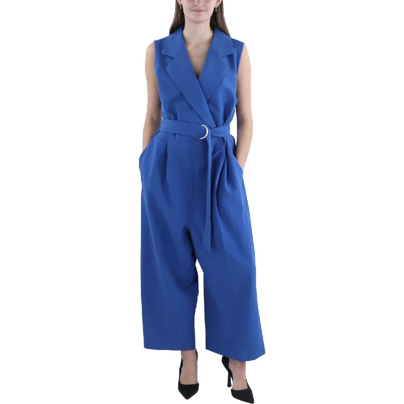 women's jumpsuits with self-ties at the waistWomens Belted Notch Collar Jumpsuit