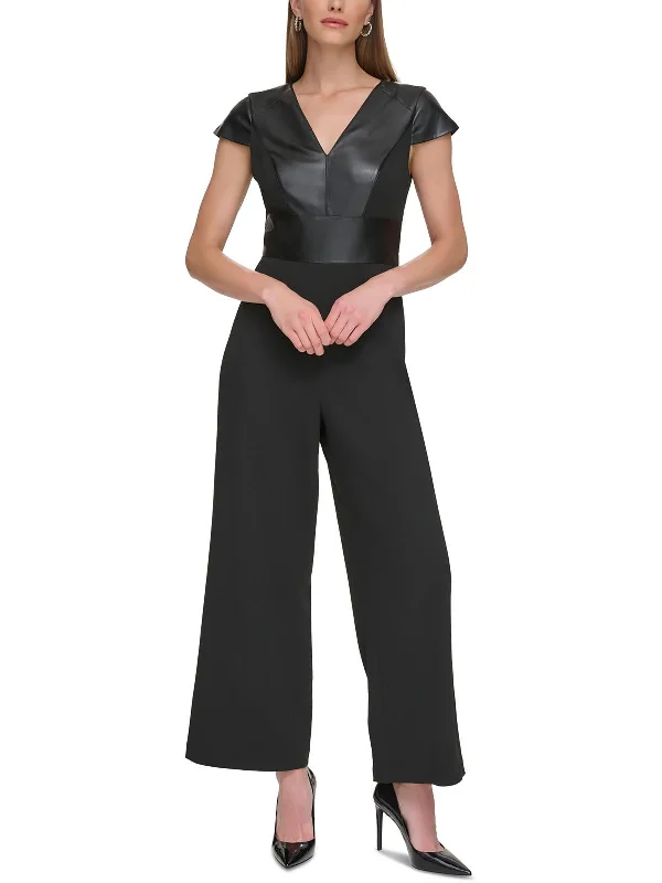 women's jumpsuits for pear-shaped bodiesWomens Cap Sleeve Mixed Media Jumpsuit