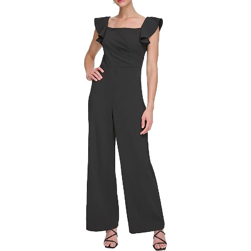 women's jumpsuits for machine-washable fabricsWomens Square Neck Flutter Sleeve Jumpsuit