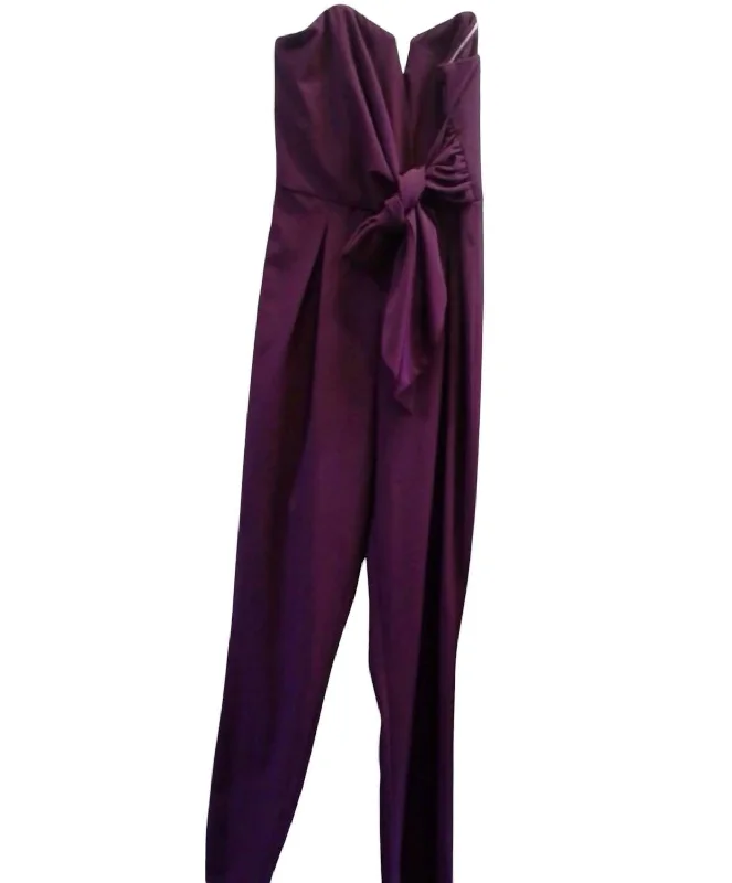 women's jumpsuits with striped patternsWomen's Strapless Jumpsuit In Plum