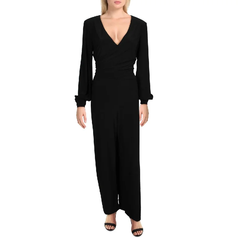 women's loose-fit jumpsuitsWomens Surplice Pintuck Jumpsuit