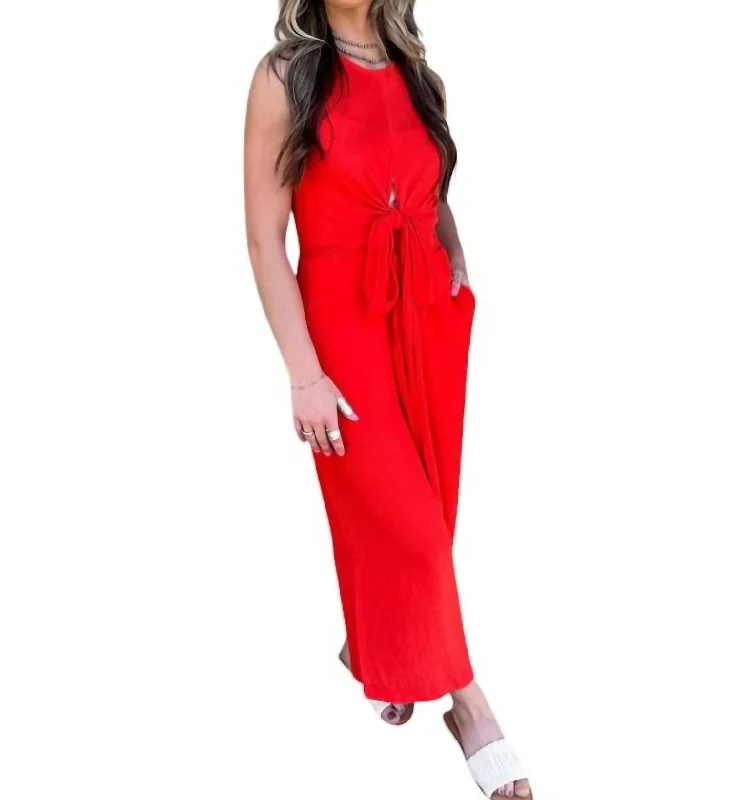 women's fitted jumpsuitsWoven Wrap Jumpsuit In Red