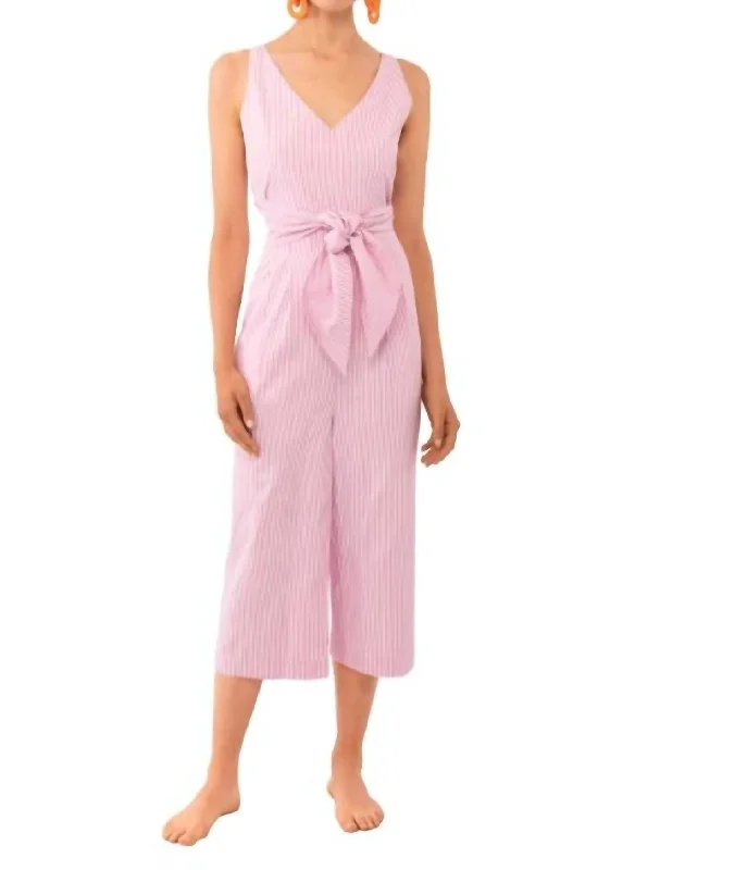 women's jumpsuits for formal eventsWrap Jumpsuit - Wash & Wear Stripe In Pink