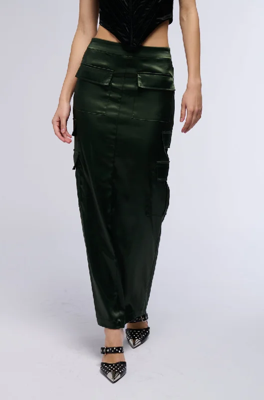 women's maxi skirtsALL IN SATIN CARGO POCKET MAXI SKIRT