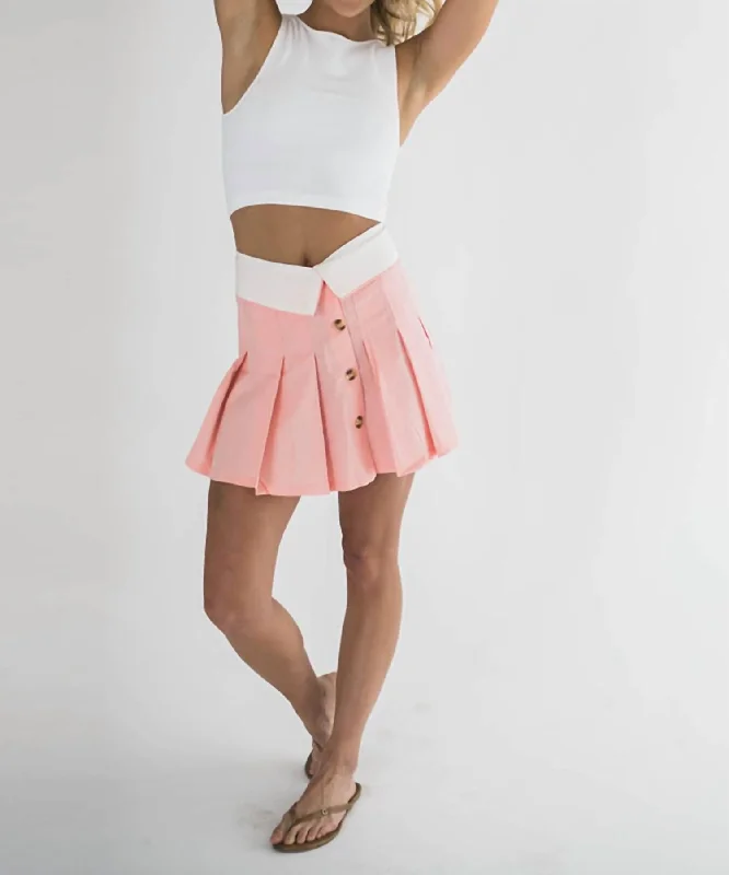 women's knitted mini skirts for casual wearArina Pleated Mini Skirt In Pink