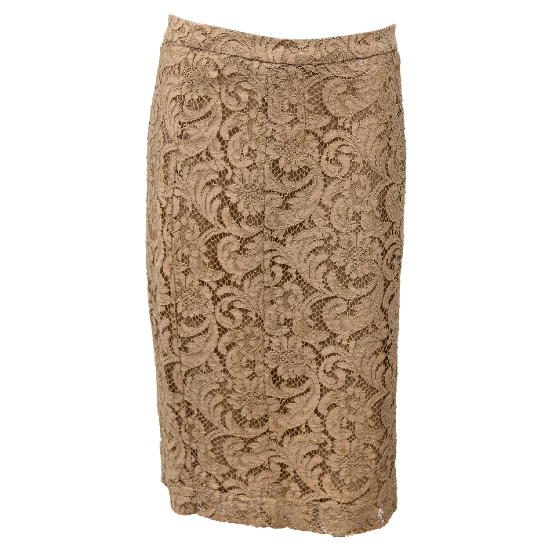 women's floral skirtsBurberry Lace Midi Pencil Skirt in Brown Polyester