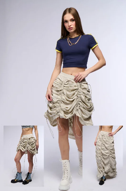 women's wool skirtsCHLOE CONVERTIBLE DRAWSTRING HIGH LOW SKIRT