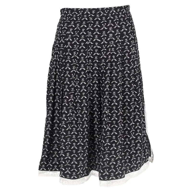 women's velvet mini skirtsChloé Flower Printed Pleated Midi Skirt in Black Cotton