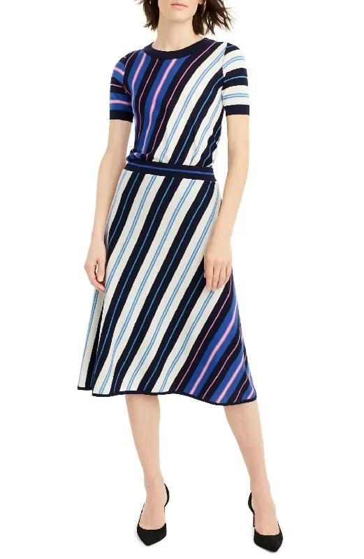 women's high-performance dressy skirtsDiagonal Stripe Merino Wool Midi A Line Skirt In Multicolor