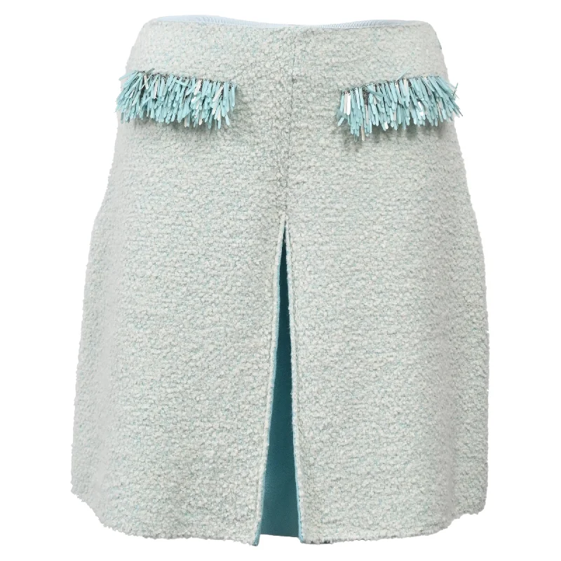 women's wrap skirtsLanvin Fringed Mini Skirt in Light Blue Cotton