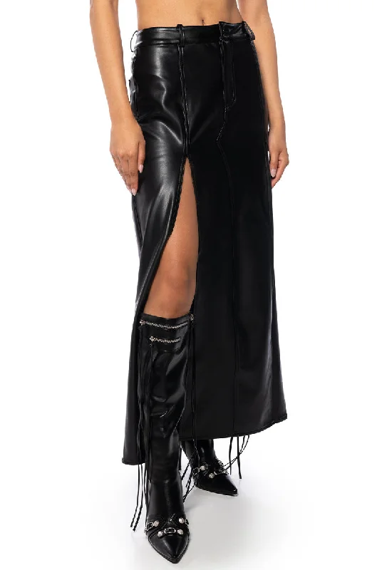 women's high-waisted skirtsLEVEL UP MAXI FAUX LEATHER SKIRT WITH FRONT SLITS