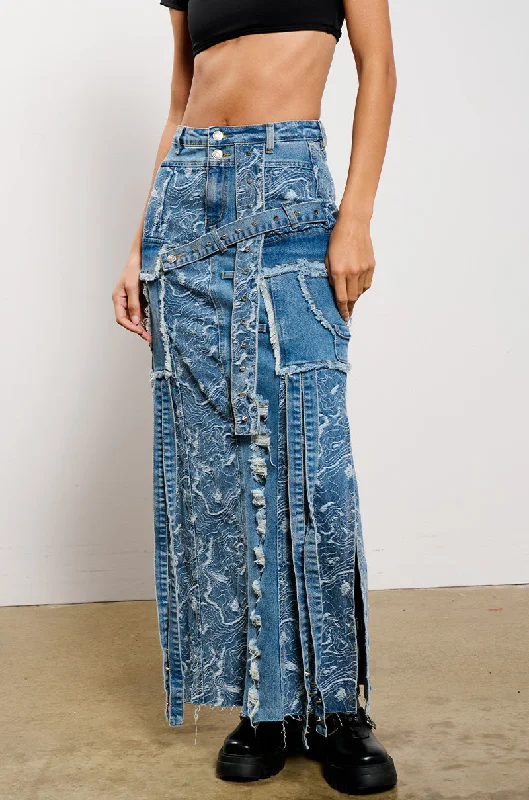 women's velvet mini skirtsMIXED MEDIA DENIM MAXI SKIRT