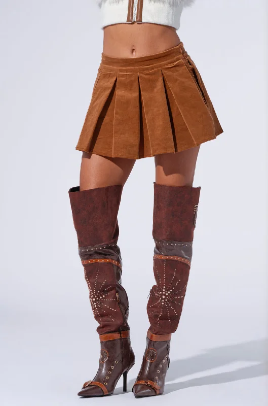 women's affordable velvet skirtsRUN AFTER YOU CORDUROY MINI SKIRT IN BROWN