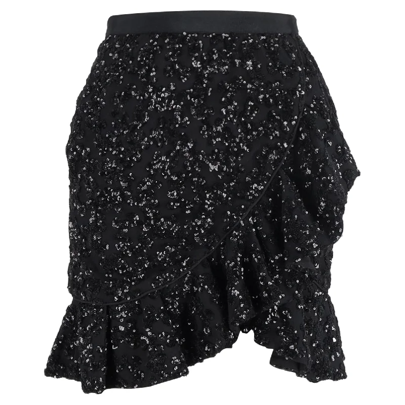 women's loungewear dressy skirtsSelf-Portrait Sequined Mini Ruffled Skirt in Black Polyester