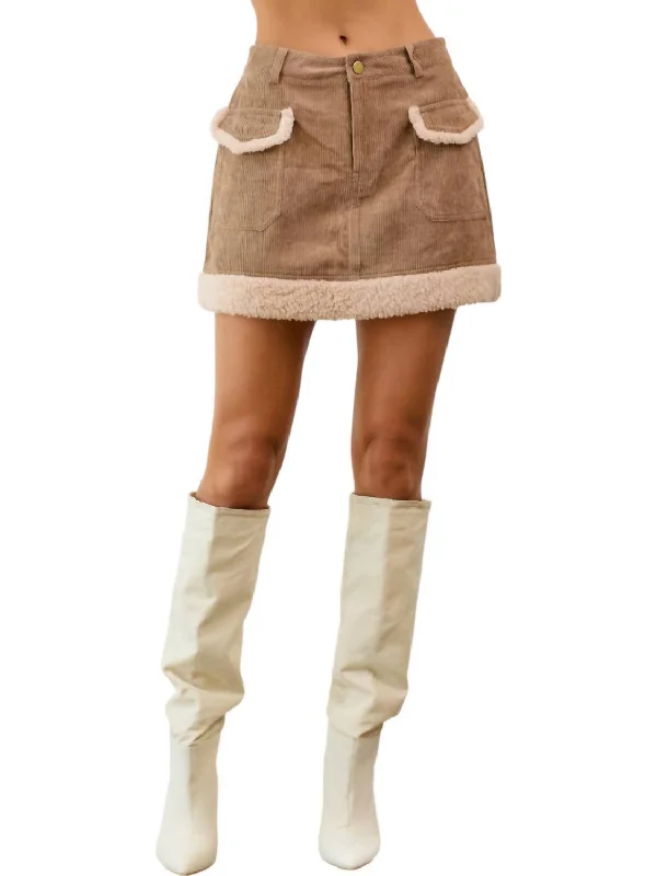 women's classic chiffon skirtsSherpa Corduroy Mini Skirt In Tan