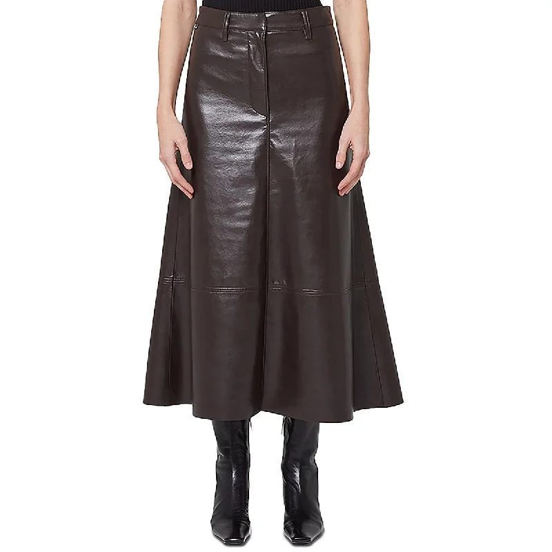 women's dressy circle skirtsWomens Leather Casual Midi Skirt