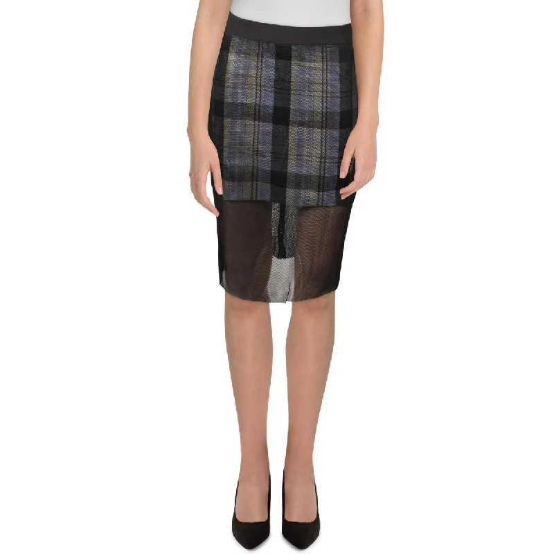 women's A-line skirtsWomens Mesh Plaid Pencil Skirt