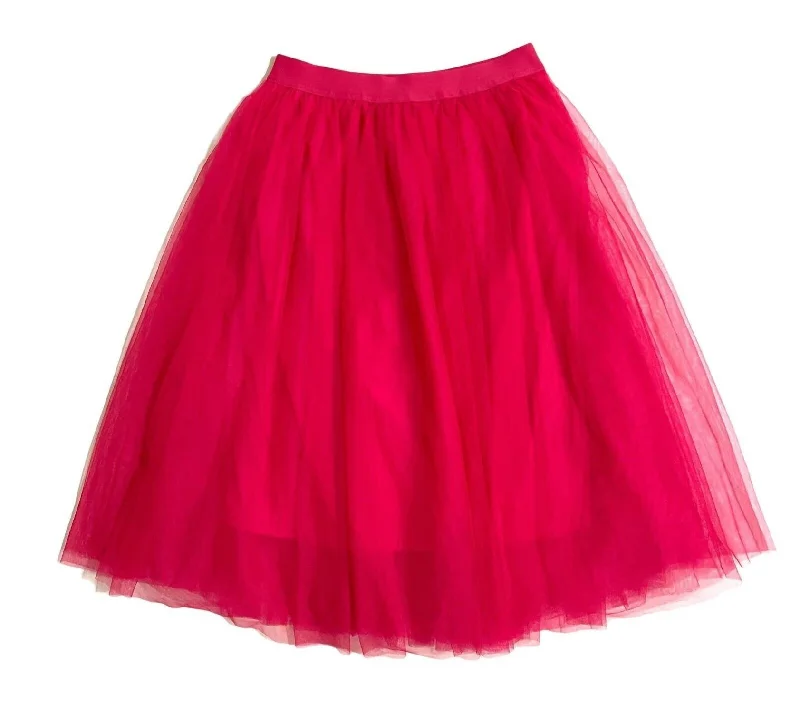 women's high-waisted skirtsWomen's Tulle Elastic Waist Midi Skirt In Hot Pink